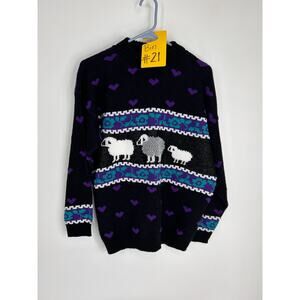Vintage 1980s Mens Retro Knit Sheep Heart Geometric Sweater USA MADE Size Large